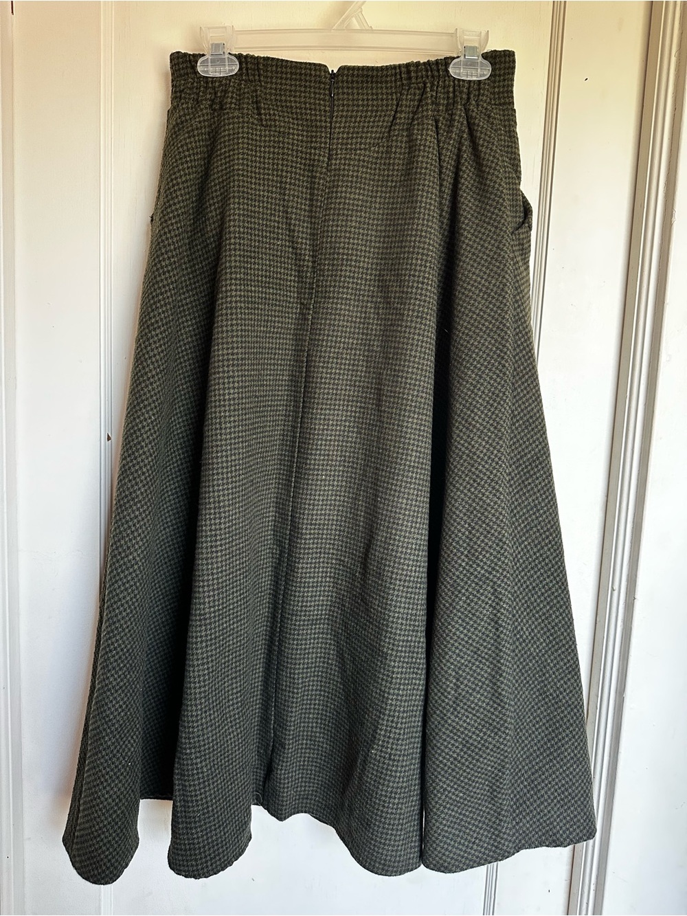 Olive Houndstooth A-Line Midi Skirt - Picture 3 of 6